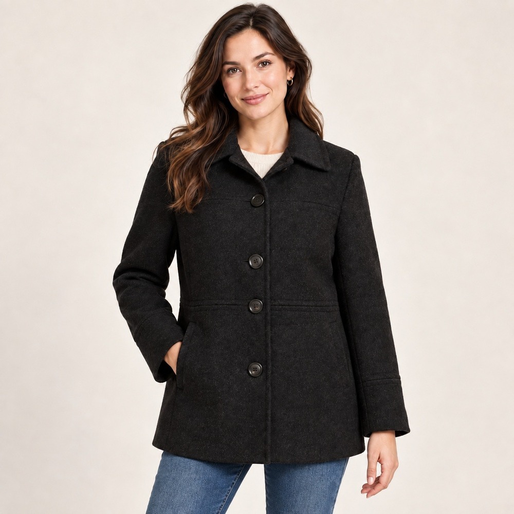 Charles Klein Womens 2P Black 100% Wool Coat Plaid Lined Petite Winter Jacket
